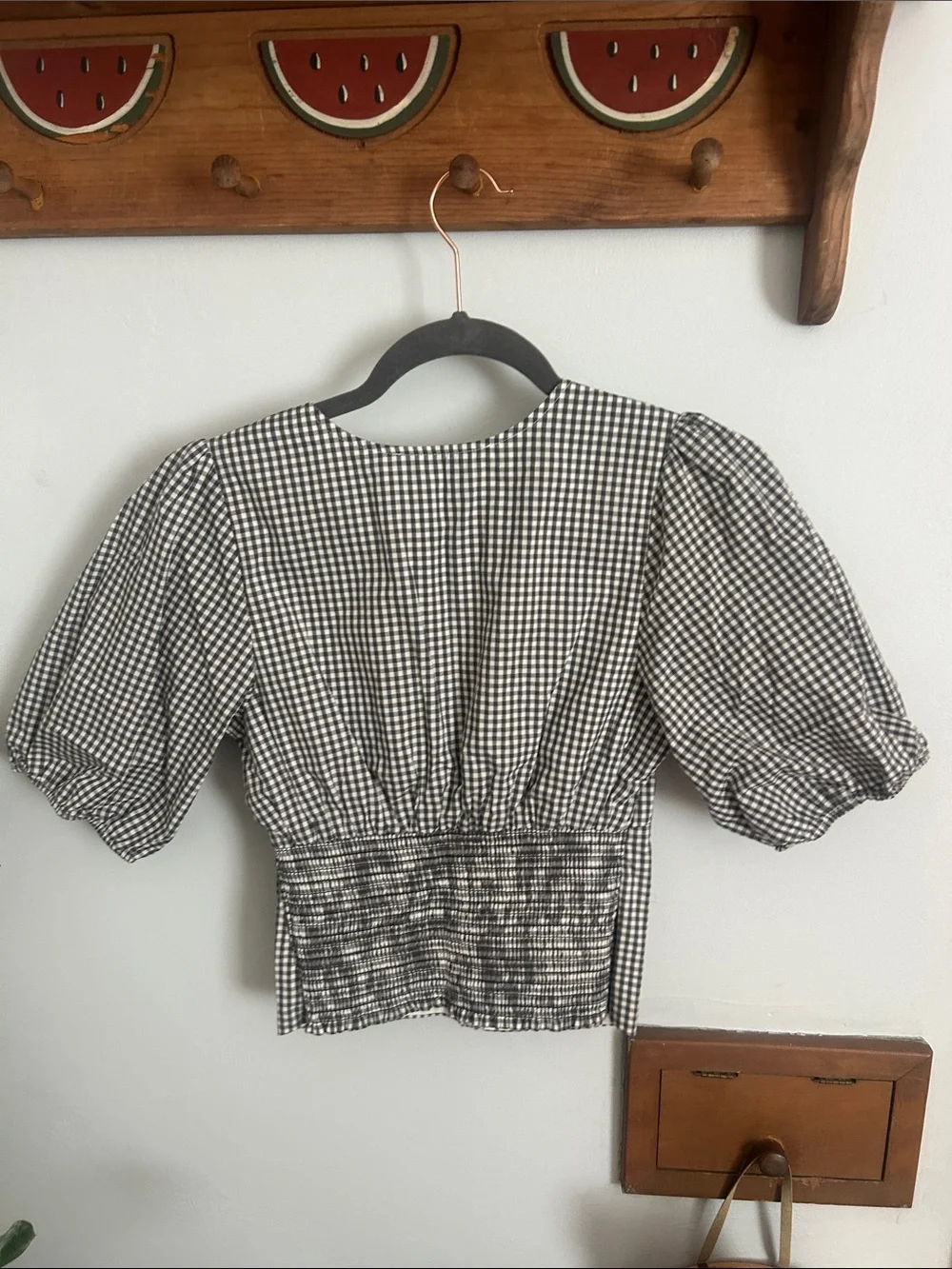 Abercrombie & Fitch Black & White Gingham Puff Sleeve Blouse